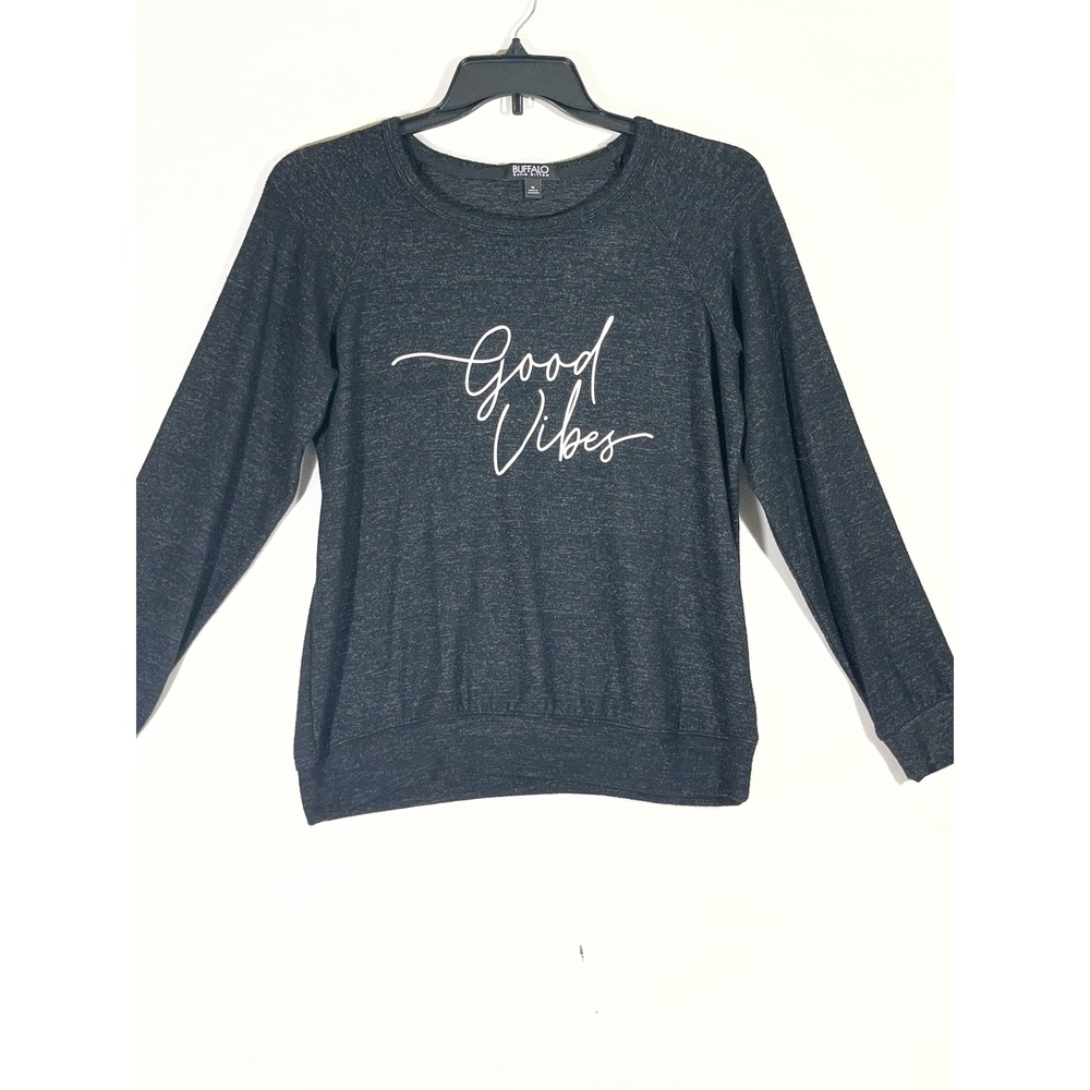 Buffalo David Bitton Good Vibes Graphic Sweatshirt Women‎ M Charcoal Gray 
Soft
